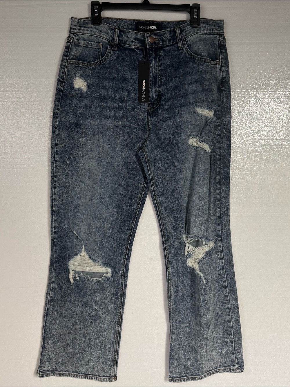 Fashion Nova Jeans Go Off Boyfriend Distressed Denim Women 13 Medium Blue Wash